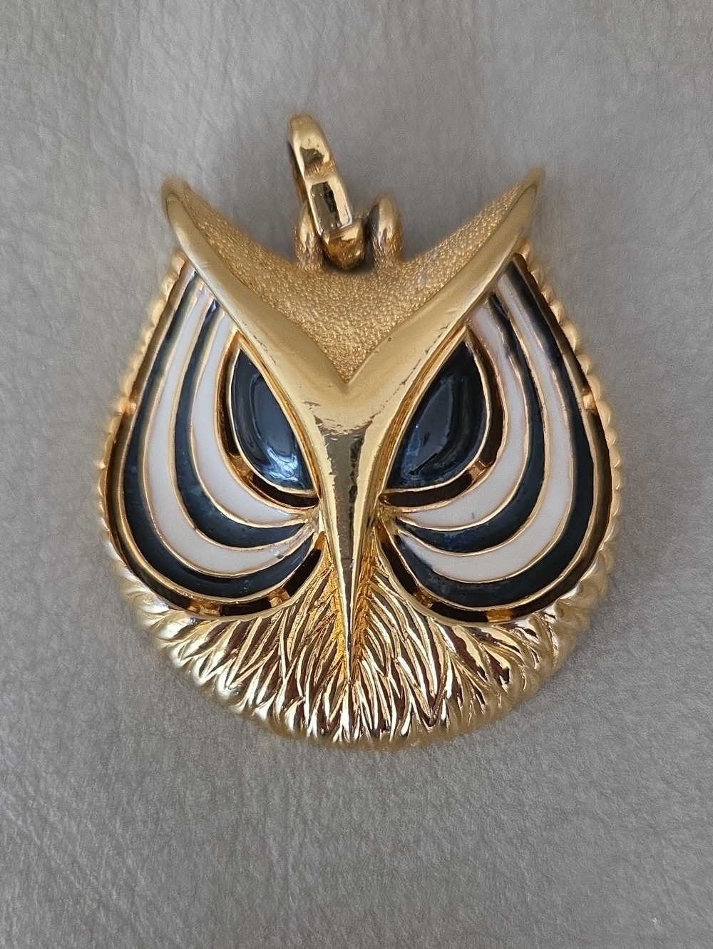 D'Orlan Gold Owl Pendant Necklace Pendant Charm with Black and White Enamel